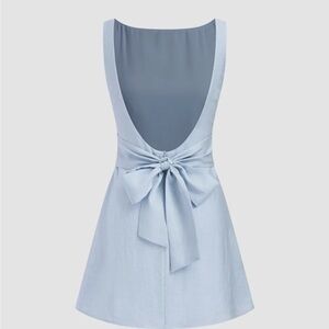 Linen Blend Boat Neck Dress w/ Bow